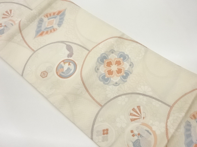 紐に花々・花・古典柄模様織出し袋帯